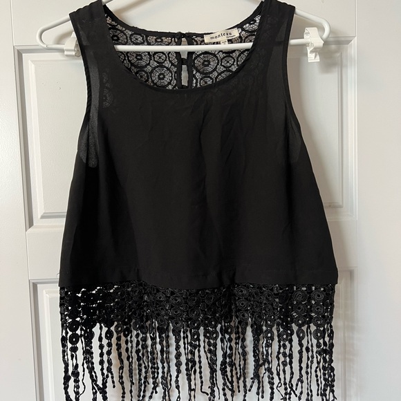 Boho black crop top with fringe - Picture 1 of 7
